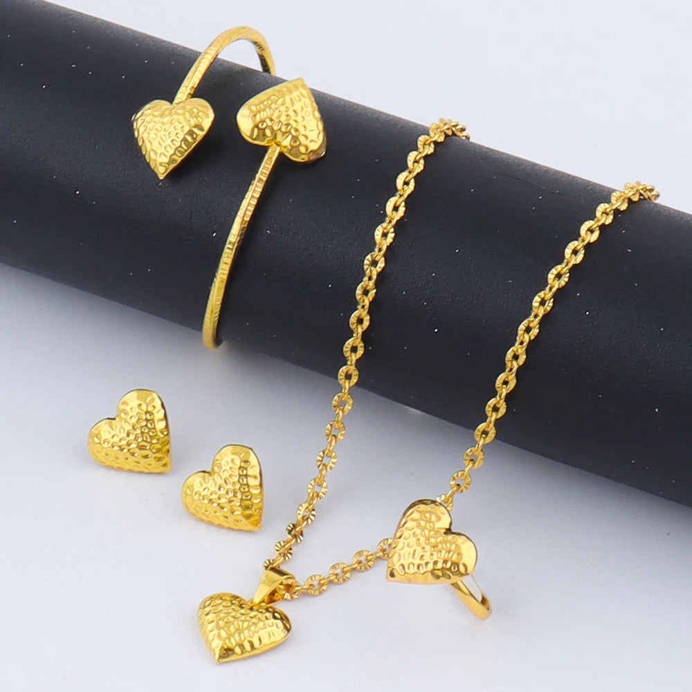 Ensemble Complet Bijoux Cœur Doré Mariage
