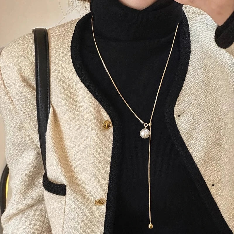 Collier Long Perles Baroques Ajustable