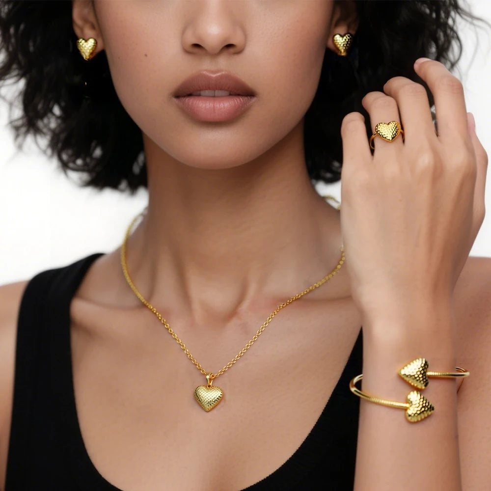 Ensemble Complet Bijoux Cœur Doré Mariage