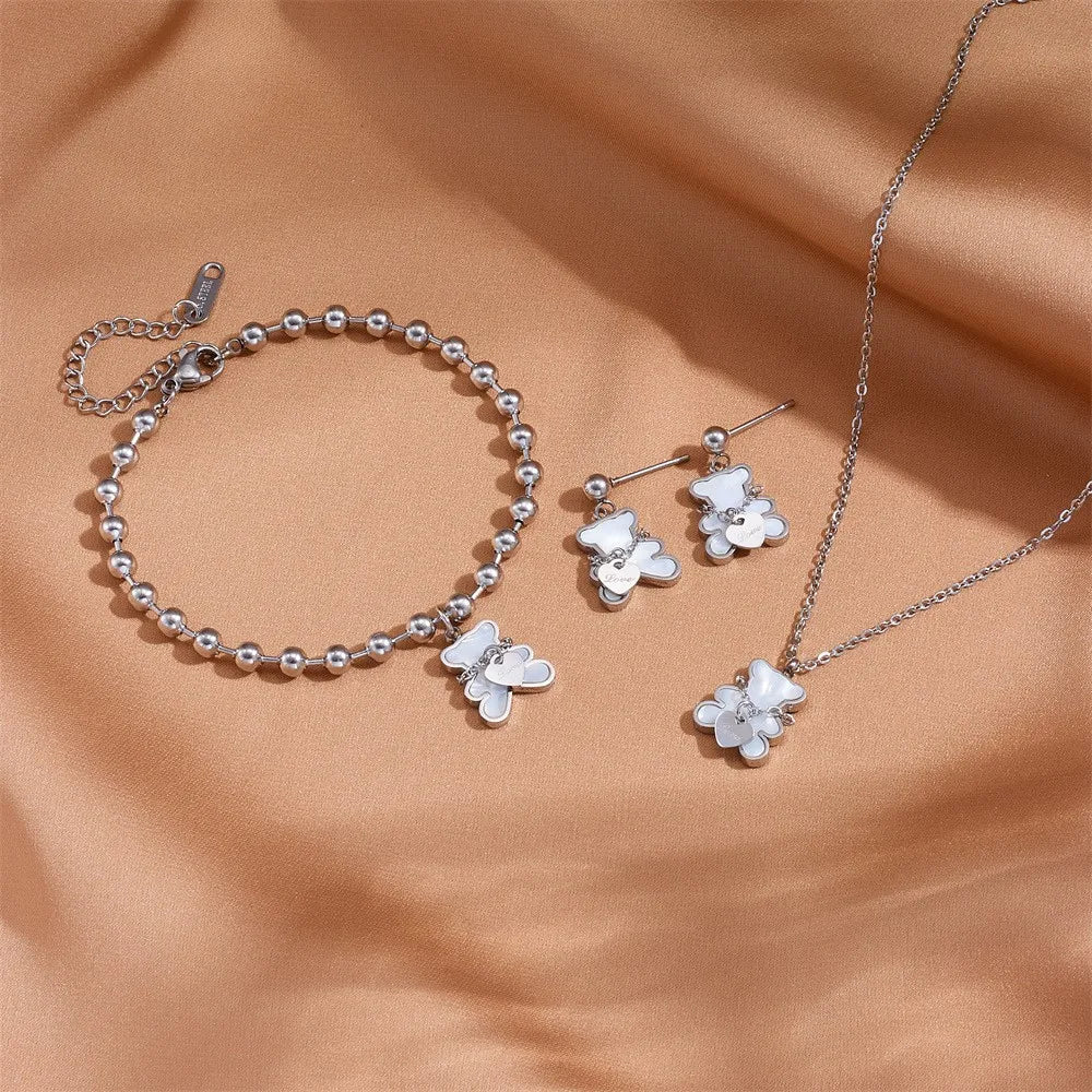 Ensemble 3 Pièces Collier, Bracelet et Boucles d'Oreilles