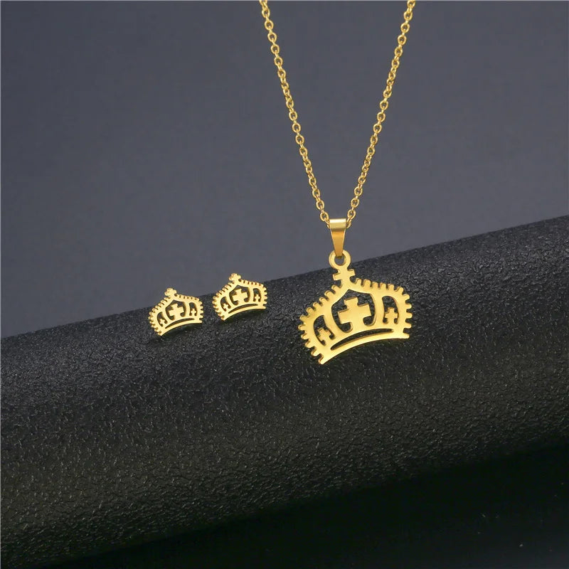 Ensemble Collier Choker Couronne et Boucles d'Oreilles Cristal