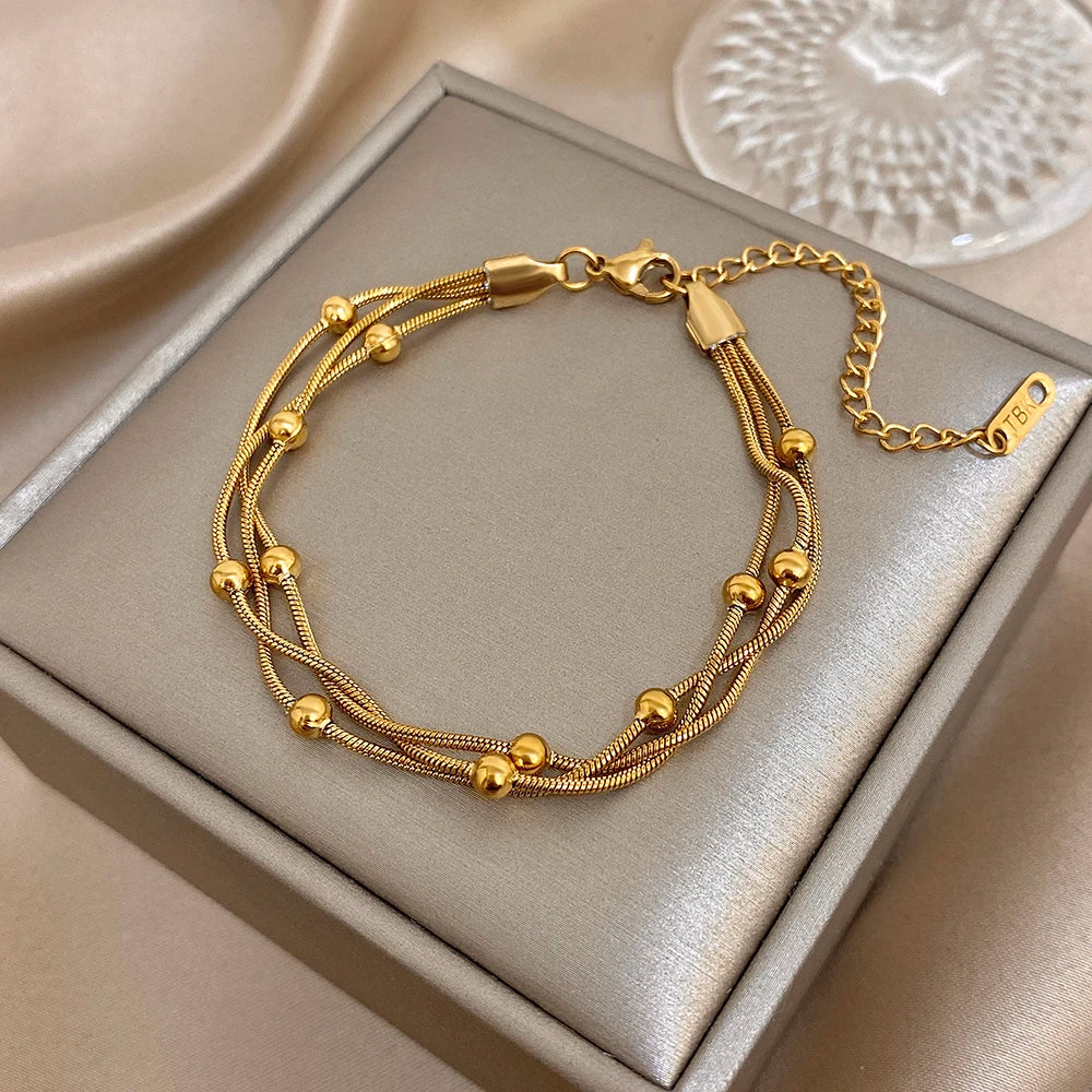 Bracelet Ajustable Multi-Rangs Perlé
