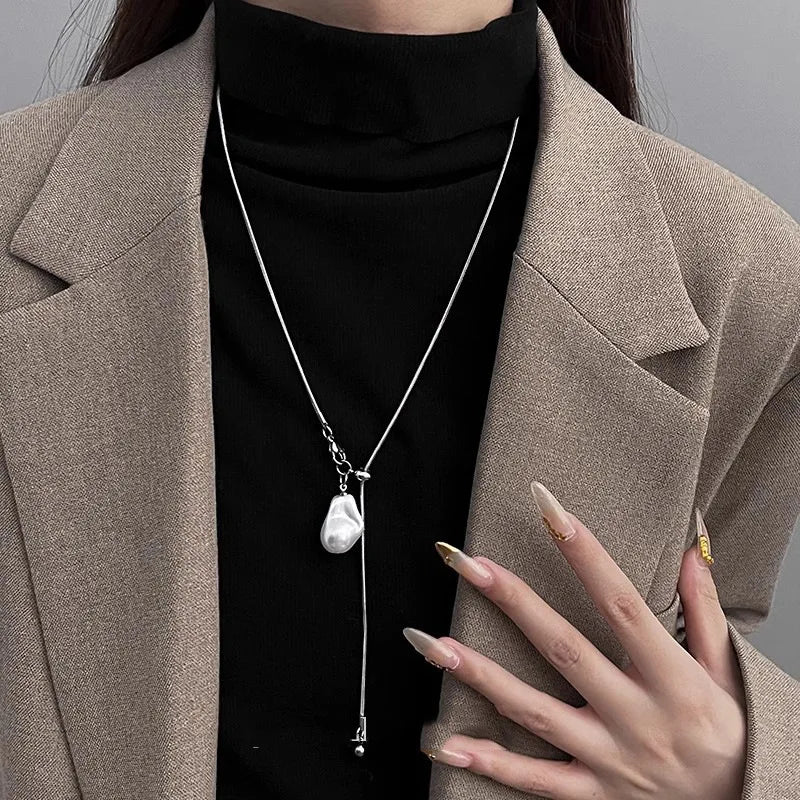 Collier Long Perles Baroques Ajustable