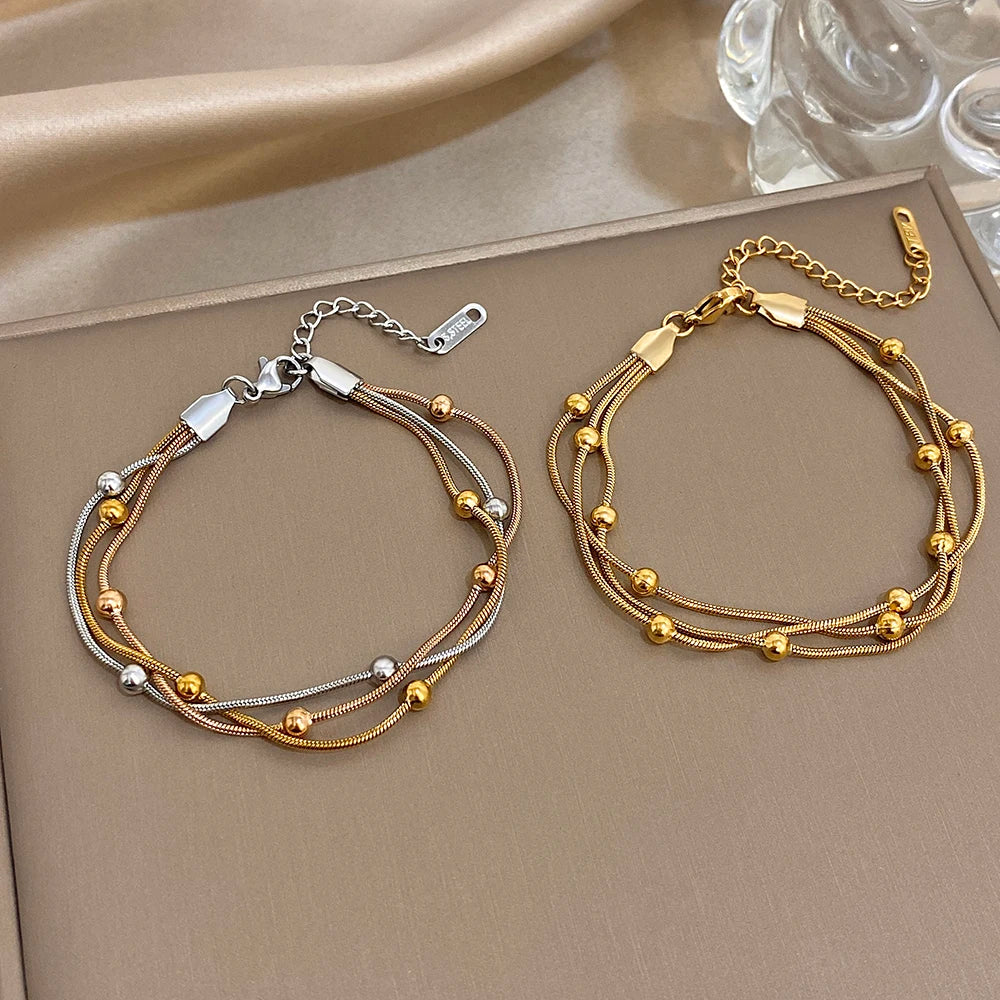 Bracelet Ajustable Multi-Rangs Perlé