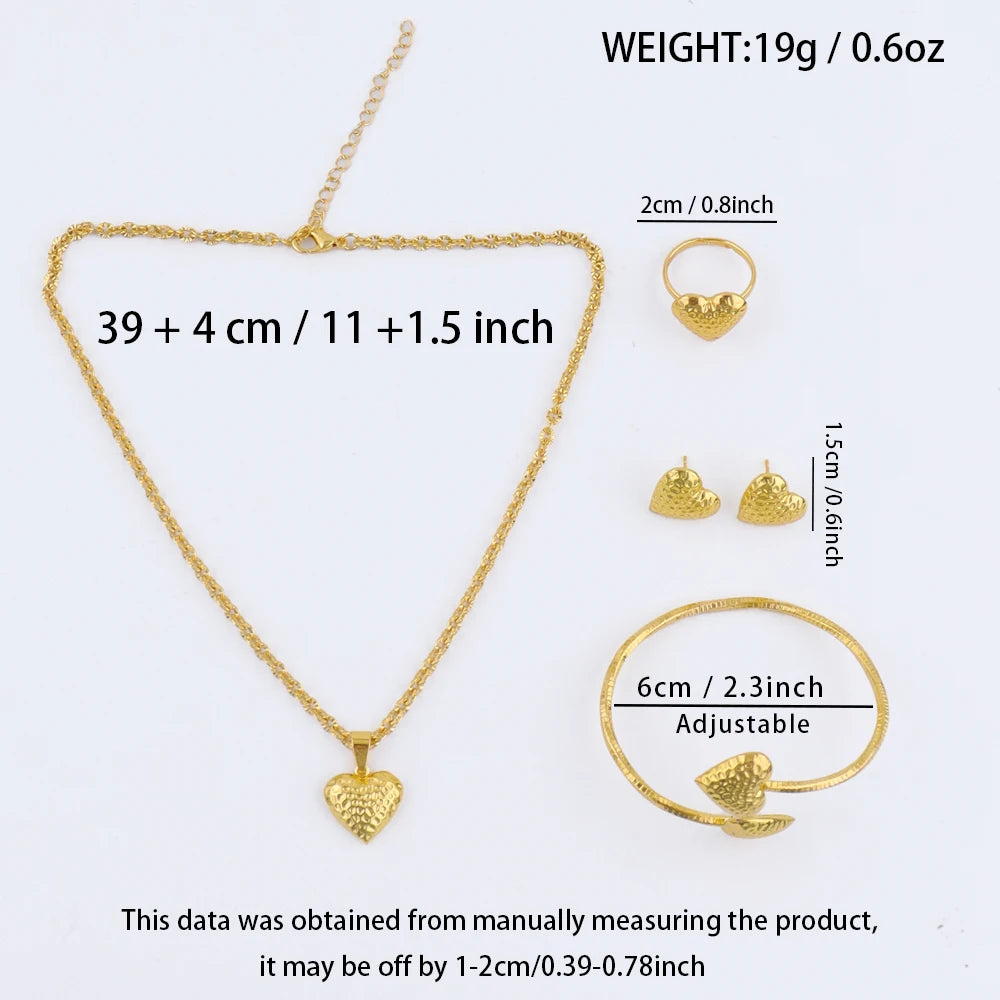 Ensemble Complet Bijoux Cœur Doré Mariage