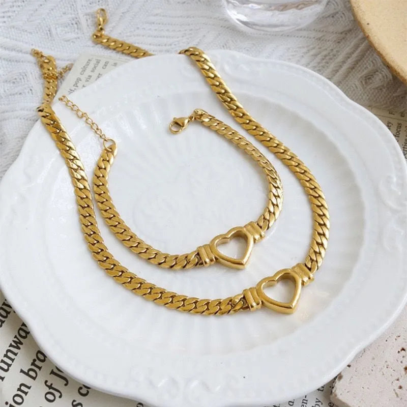 Ensemble Collier et Bracelet Cœur Plaqué Or