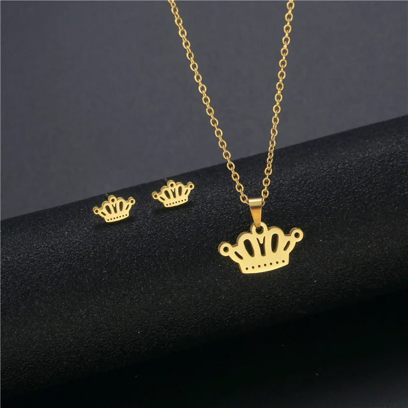 Ensemble Collier Choker Couronne et Boucles d'Oreilles Cristal