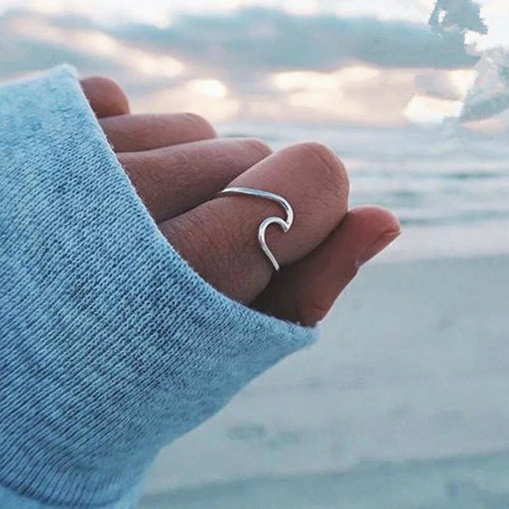 Bague Vague Élégante en Acier Inoxydable