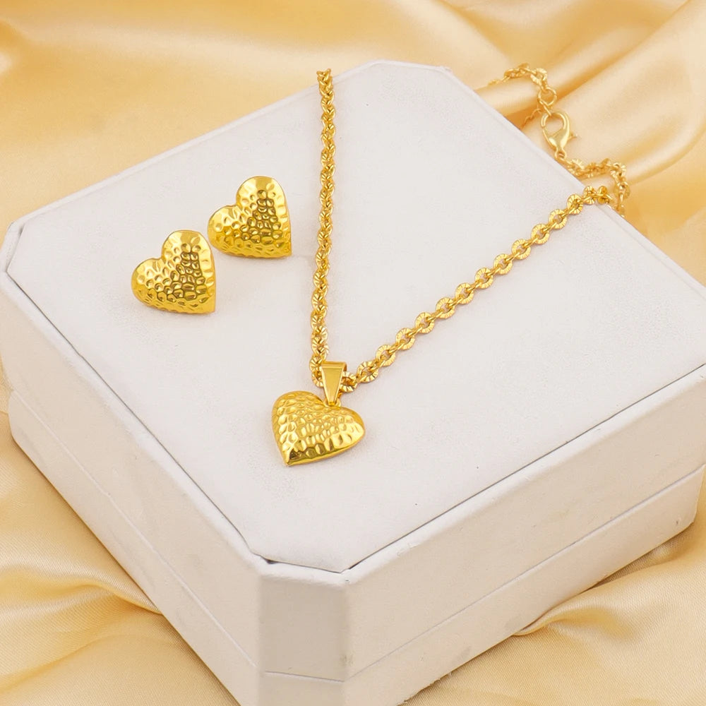 Ensemble Complet Bijoux Cœur Doré Mariage