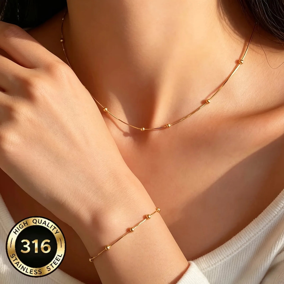 Ensemble Collier et Bracelet Perlé Empilable