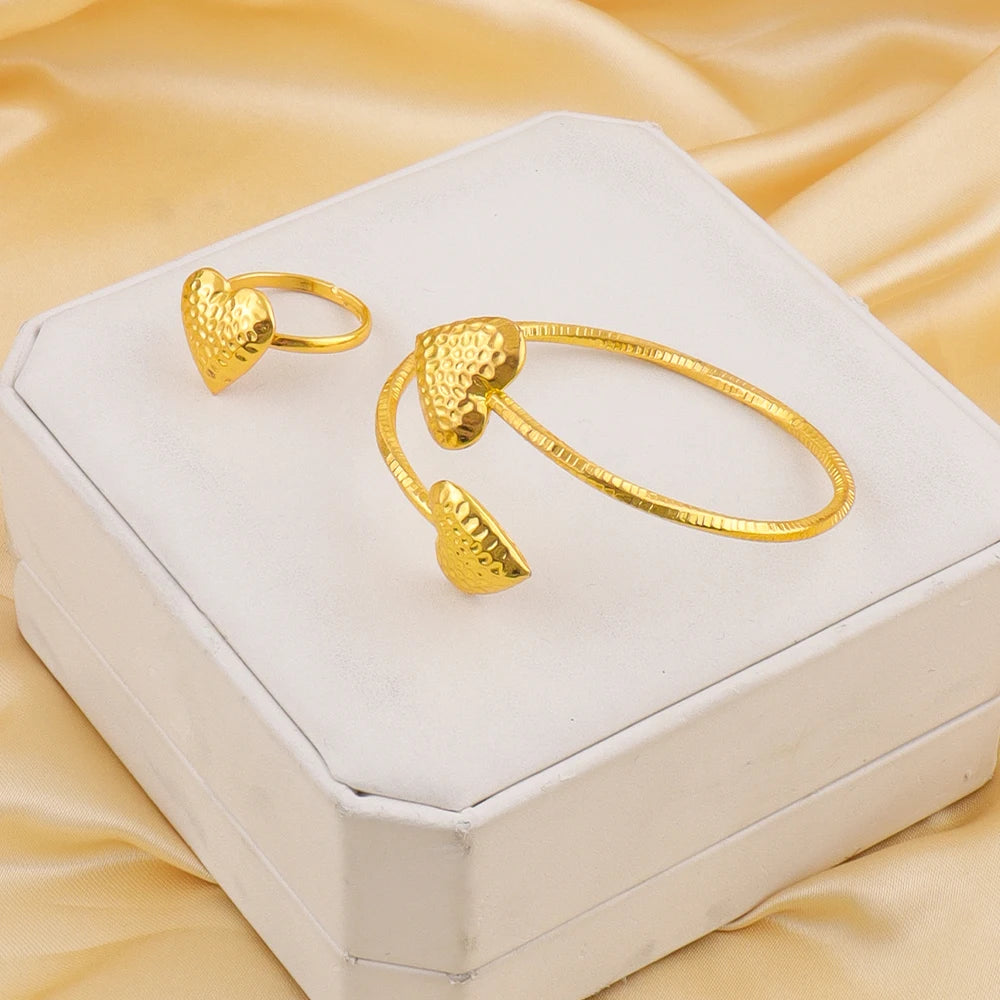 Ensemble Complet Bijoux Cœur Doré Mariage