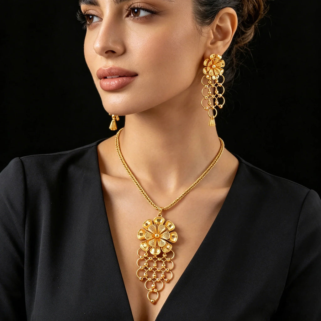 Ensemble Collier et Boucles d'Oreilles Style Dubaï 24K