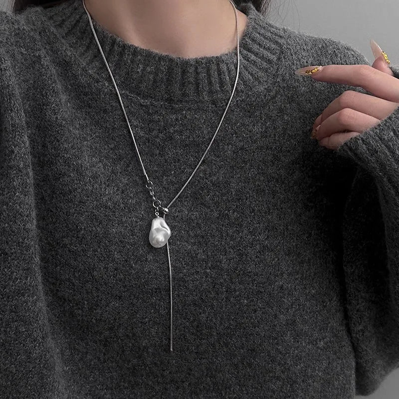 Collier Long Perles Baroques Ajustable
