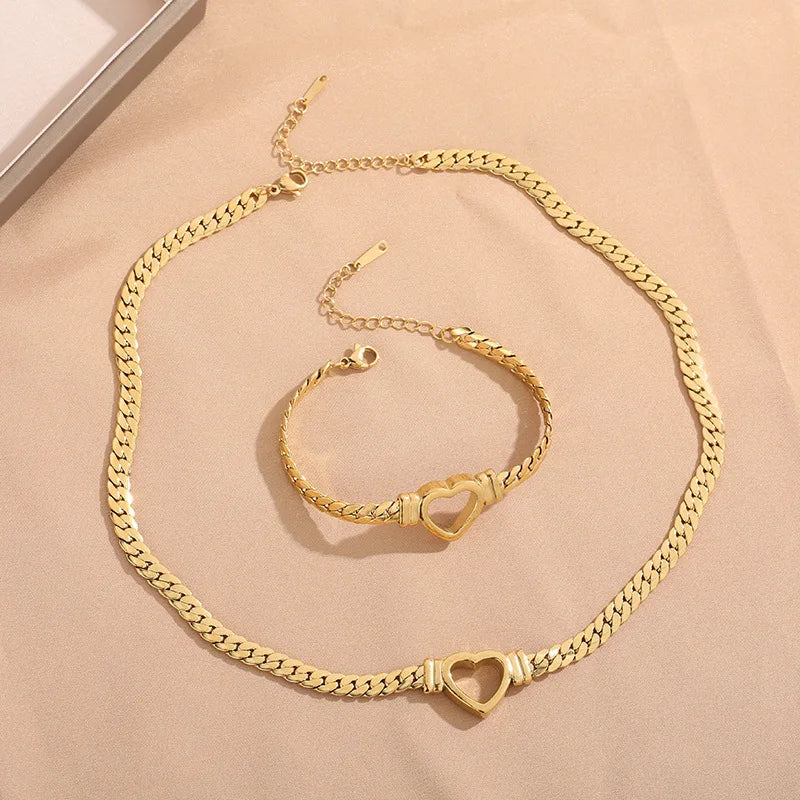 Ensemble Collier et Bracelet Cœur Plaqué Or