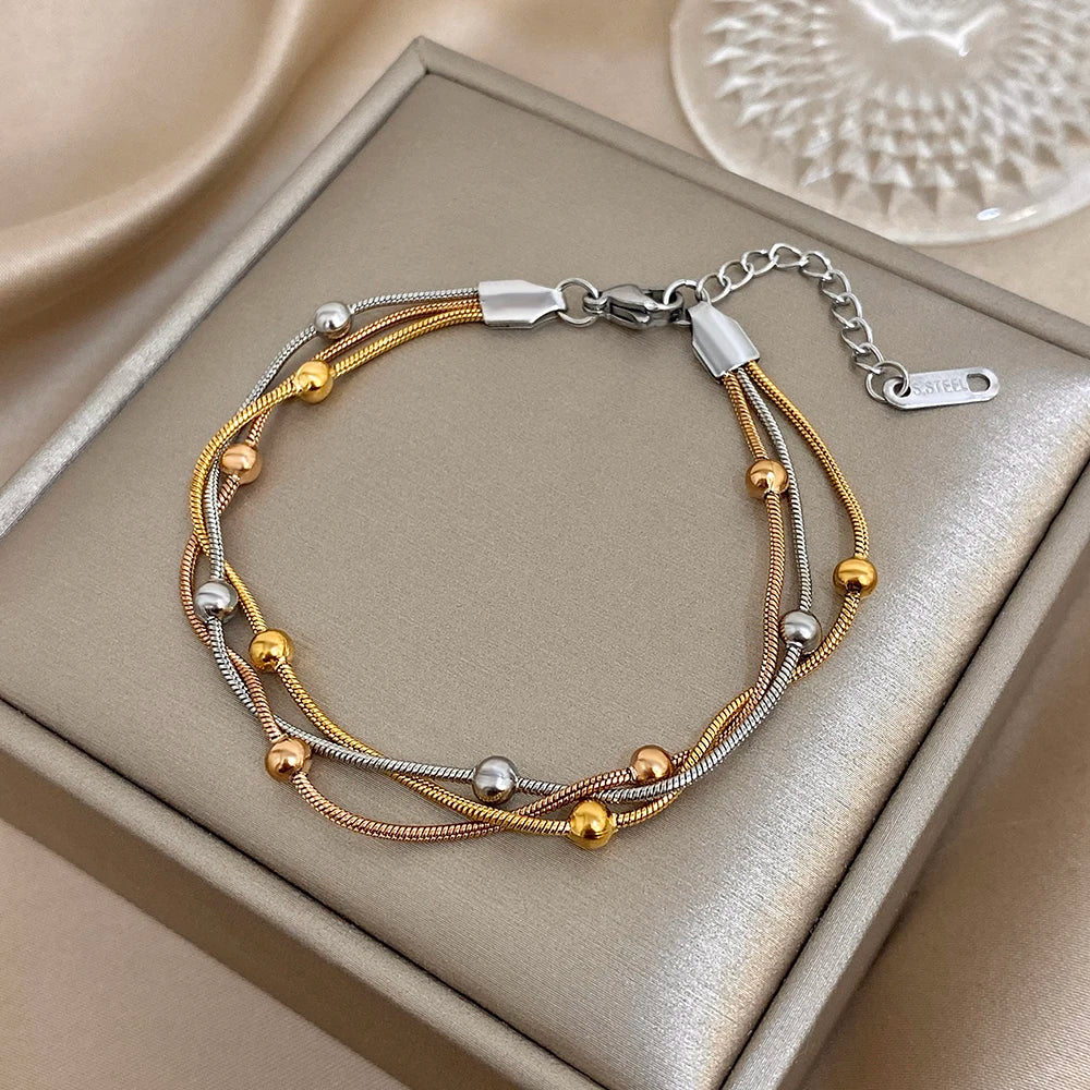 Bracelet Ajustable Multi-Rangs Perlé