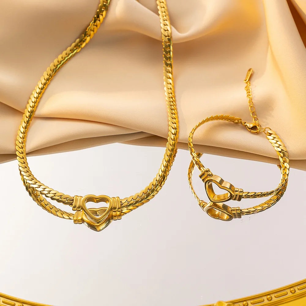 Ensemble Collier et Bracelet Cœur Plaqué Or