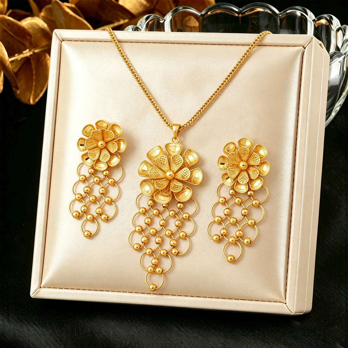Ensemble Collier et Boucles d'Oreilles Style Dubaï 24K